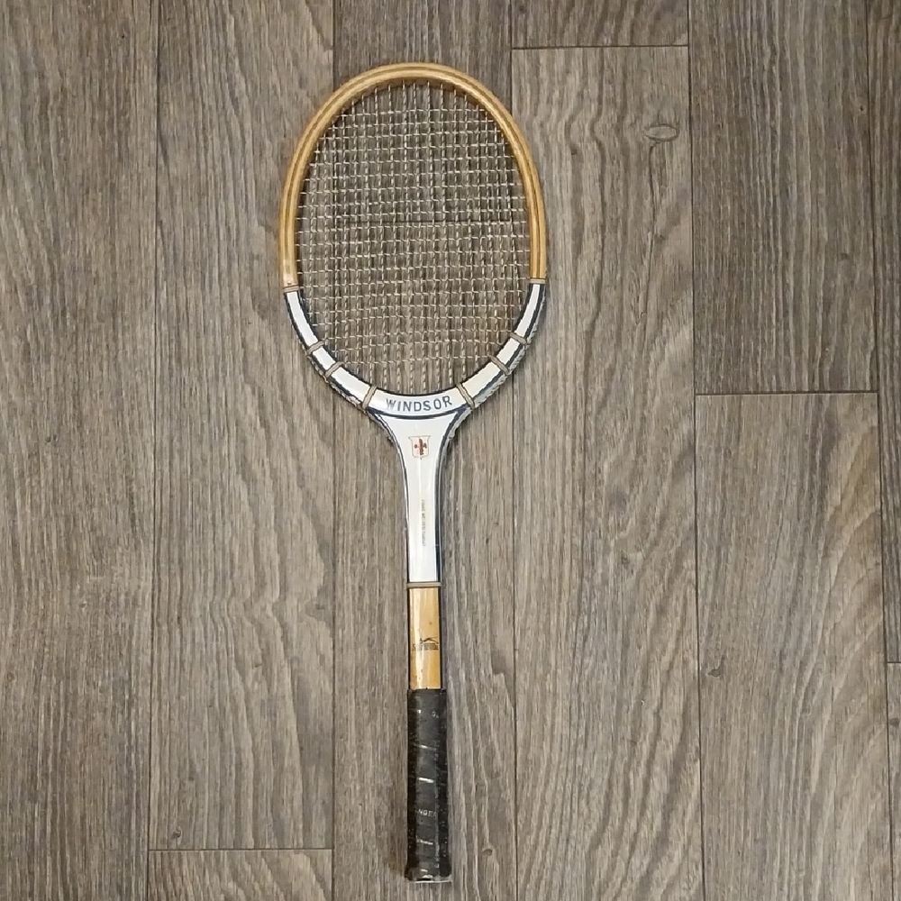 Vintage -29" Windsor Wood Tennis Racket in Natural Wood & White Accents